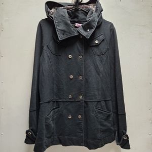 LA Kitty black hooded button up womens large jacket 00s Y2K style